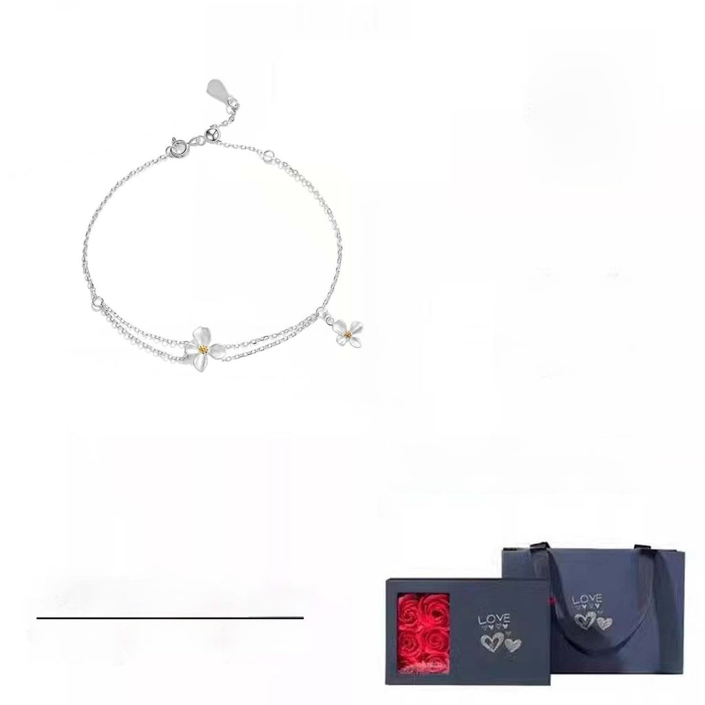 Pulsera de gardenia de plata pura para mujer
