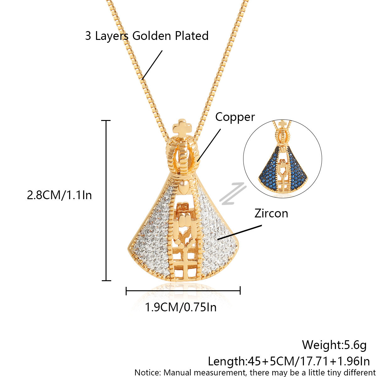 Doppelseitige Halskette mit bunten Zirkonia