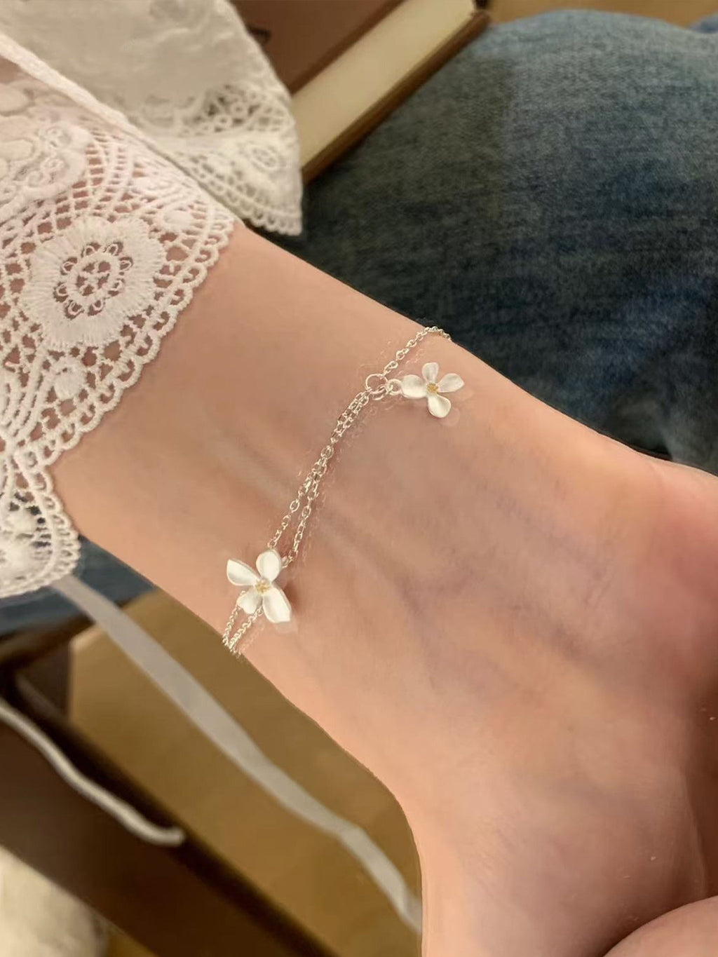 Pulsera de gardenia de plata pura para mujer