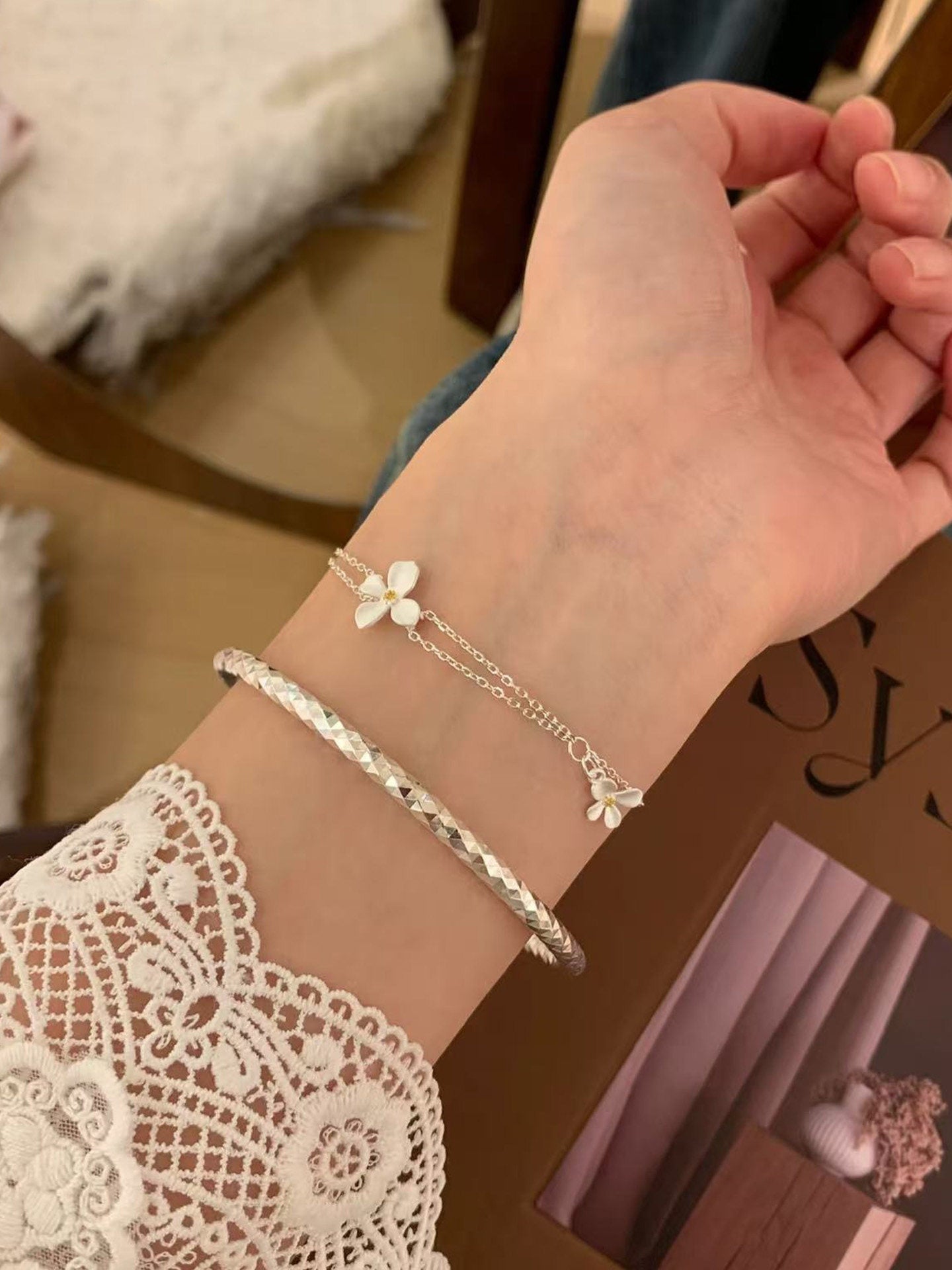 Reines Silber Gardenia Armband für Frauen