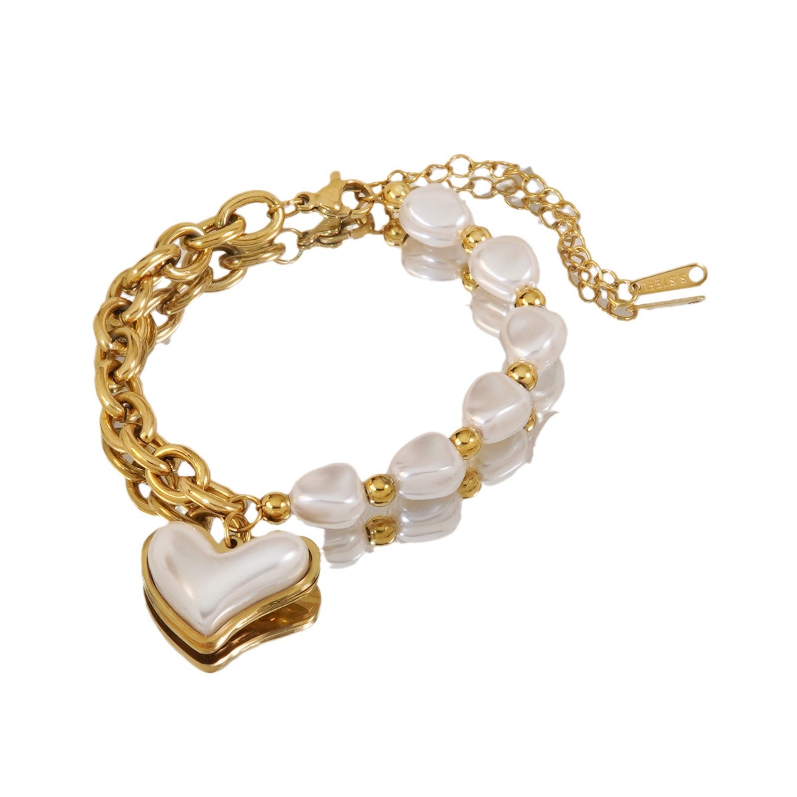 Irreguläres Perlenherz-Armband mit 18 Karat Goldauflage